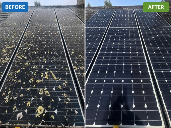 sp2 Dirty and clean solar panels before and after cleaning
