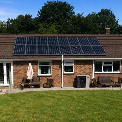 Domestic solar panels on a home in Dorset